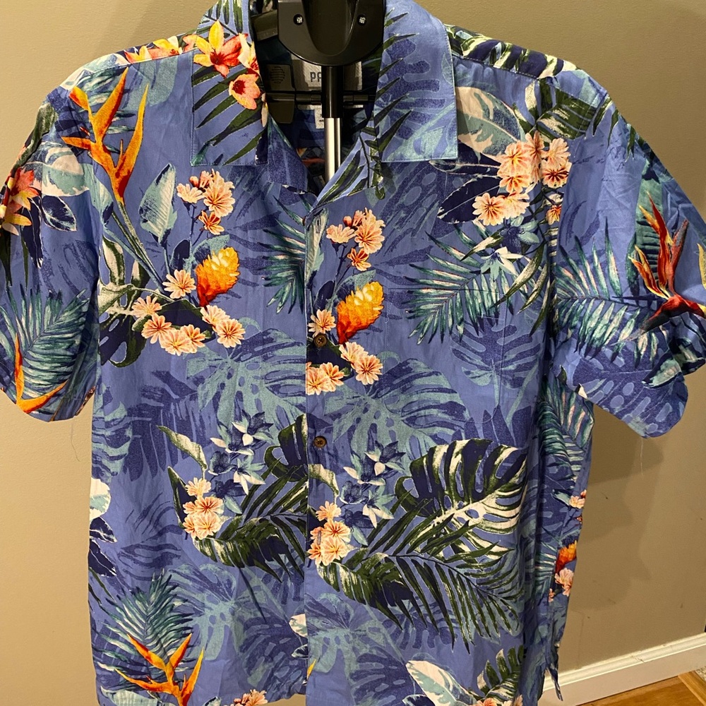 Men's Blue Tropical Floral Short-Sleeve Shirt 28 Palms xl